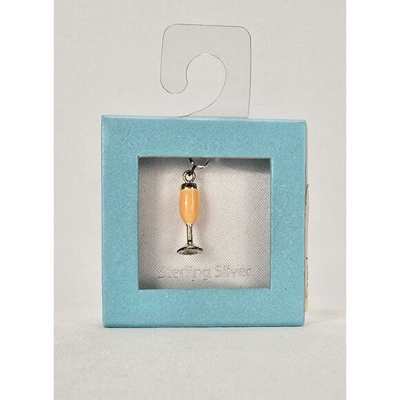 Macy's Sterling Silver Champagne Glass Charm with Pink Rhinestone Mimosa Brunch - Picture 1 of 4